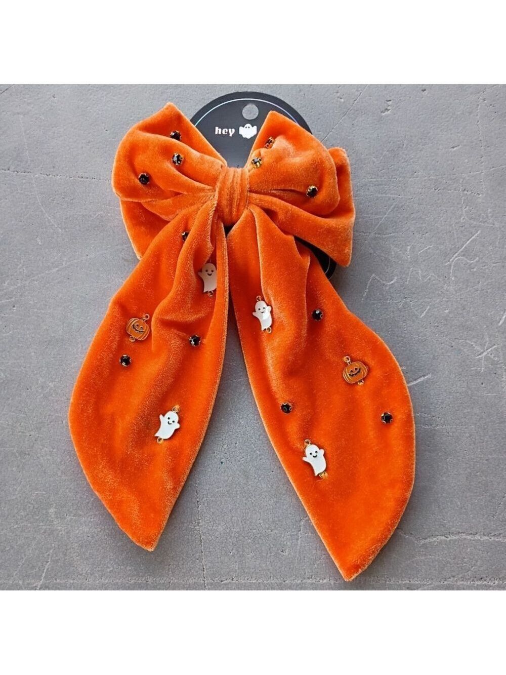 2/$10 Halloween Velvet Bow Hair Clip - Orange